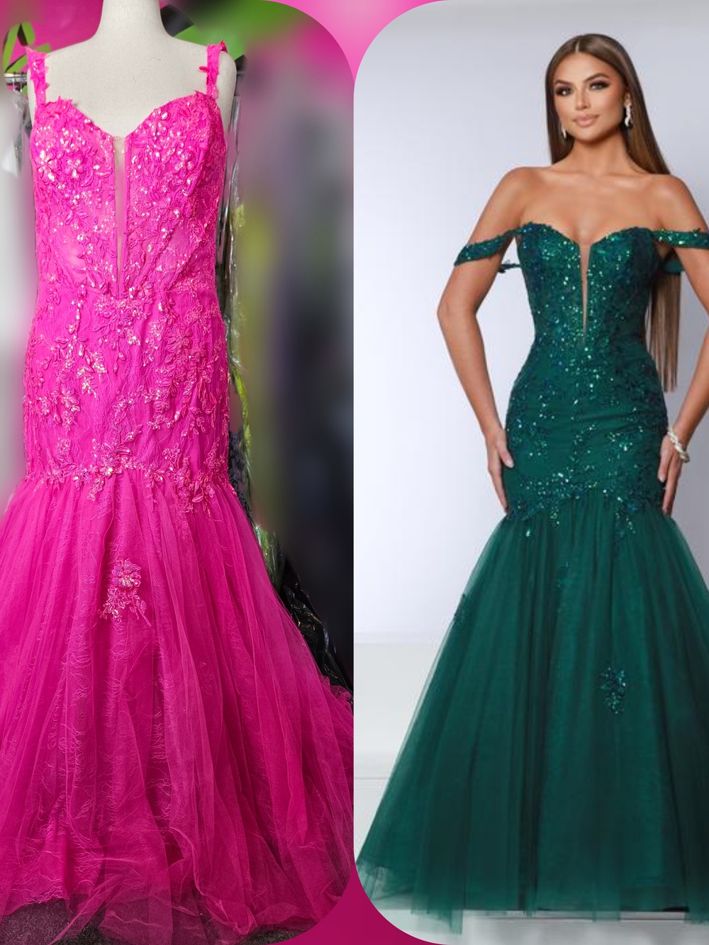 2 Cute Hot Pink Embellished Tulle Mermaid Dress